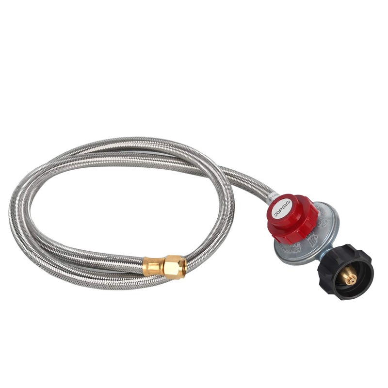 GasSaf 5 Feet Stainless Steel Braided 20 PSI Adjustable Propane Regulator Hose with QCC-1/Type,Gas Grill LP Regulator for Burner, Turkey Fryer, Forge, Smoker and More - Image 2
